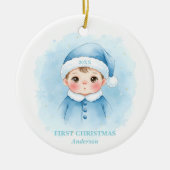 Baby Boy First Christmas Blue Santa Photo Keramisch Ornament (Voorkant)