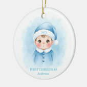 Baby Boy First Christmas Blue Santa Photo Keramisch Ornament (Links)