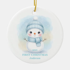 Baby Boy First Christmas Blue Snowman Photo Keramisch Ornament