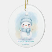 Baby Boy First Christmas Blue Snowman Photo Keramisch Ornament (Links)