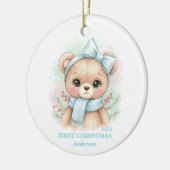 Baby Boy First Christmas Blue Teddy Bear Photo Keramisch Ornament (Links)