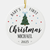 Baby Boy First Christmas ornament blauw & groen (Voorkant)