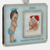 Baby Boy First Kerstblauw Prins Verzilverd Omlijst Ornament (Rechts)