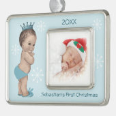 Baby Boy First Kerstblauw Prins Verzilverd Omlijst Ornament (Links)