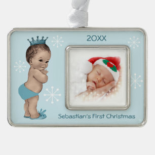 Baby Boy First Kerstblauw Prins Verzilverd Omlijst Ornament