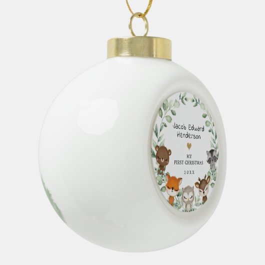 Baby Boy First KerstForest Greenermals Animals Keramische Bal Ornament (Links)