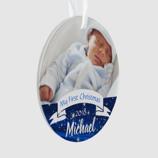 Baby Boy First Kerstfoto Ornament (voorkant)