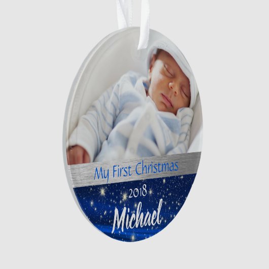 Baby Boy First Kerstfoto Ornament (voorkant)