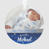 Baby Boy First Kerstfoto Ornament (achterkant)
