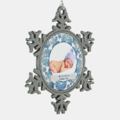 Baby Boy First Kerstfoto Tin Sneeuwvlok Ornament (Links)