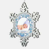 Baby Boy First Kerstfoto Tin Sneeuwvlok Ornament (Rechts)