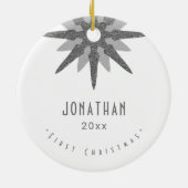 Baby Boy First Kerstfoto | Zilver Snowflake Keramisch Ornament (Achterkant)