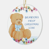 Baby Boy First Kerstlampjes Teddy Bear Foto Keramisch Ornament (Links)