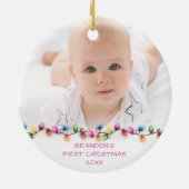 Baby Boy First Kerstlampjes Teddy Bear Foto Keramisch Ornament (Achterkant)