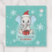 Baby Boy First Kerstmis Elephant Feestdagen Bedankjes Labels (Achterkant)