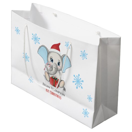 Baby Boy First Kerstmis Elephant Feestdagen Groot Cadeauzakje (Voorkant Gekanteld)
