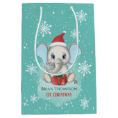 Baby Boy First Kerstmis Elephant Feestdagen Medium Cadeauzakje (Voorkant)