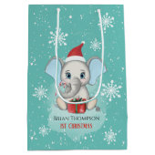 Baby Boy First Kerstmis Elephant Feestdagen Medium Cadeauzakje (Achterkant)