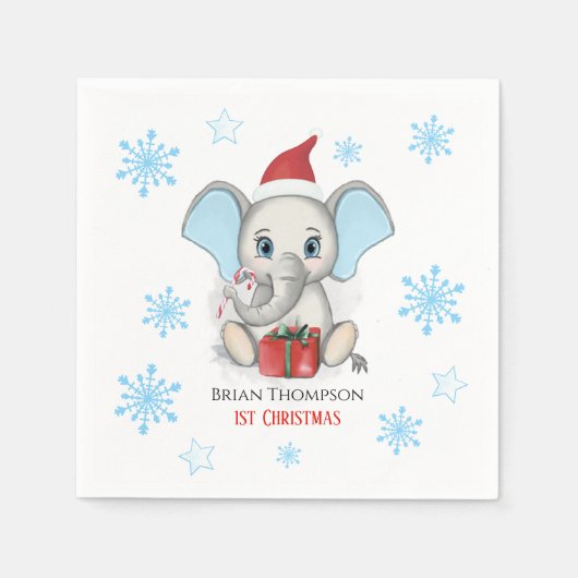 Baby Boy First Kerstmis Elephant Feestdagen Servet (Voorkant)