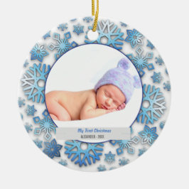 Baby Boy First Kerstmis Foto Snowflakes Keramisch Ornament