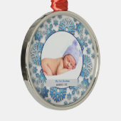 Baby Boy First Kerstmis Foto Snowflakes Metalen Ornament (Rechts)
