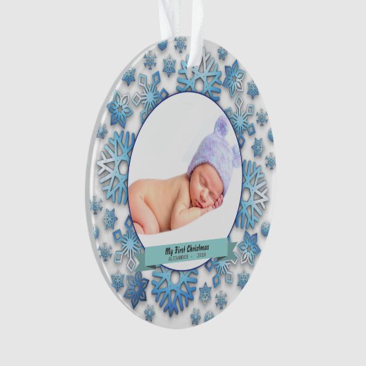 Baby Boy First Kerstmis Foto Snowflakes Ornament (voorkant)
