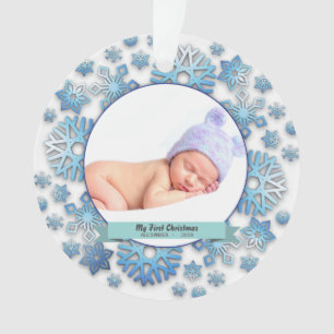 Baby Boy First Kerstmis Foto Snowflakes Ornament