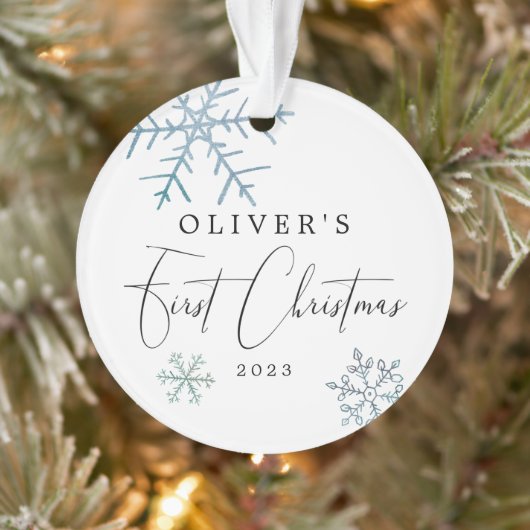 Baby Boy First Kerstmis Modern Script Photo Ornament (Boom)