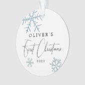 Baby Boy First Kerstmis Modern Script Photo Ornament (voorkant)