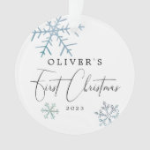 Baby Boy First Kerstmis Modern Script Photo Ornament (voorkant)