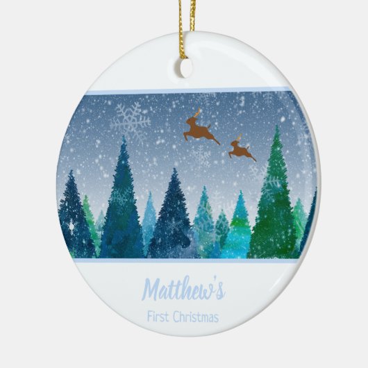 Baby Boy First Kerstmis Snowflake Foto Keramisch Ornament (Links)