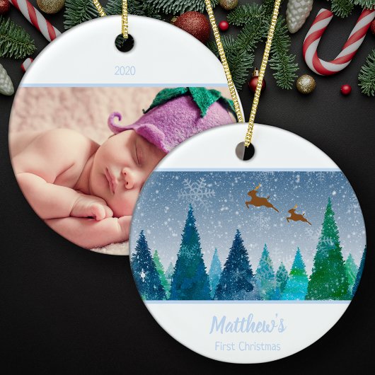 Baby Boy First Kerstmis Snowflake Foto Keramisch Ornament