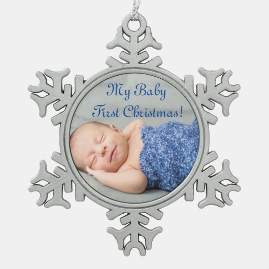 Baby Boy First Kerstmis Tin Sneeuwvlok Ornament (Voorkant)