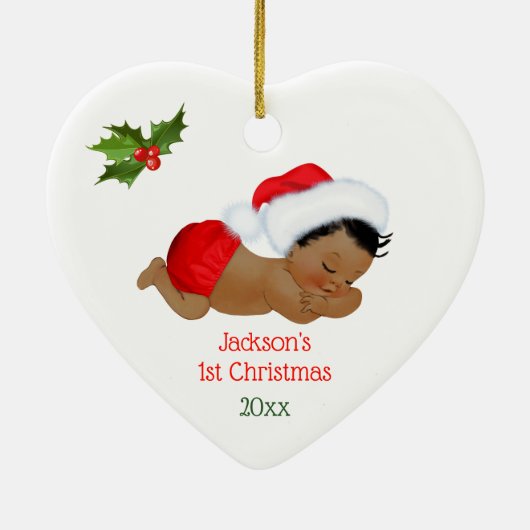 Baby Boy First KerstRed Santa Hat Ceramic Orn Keramisch Ornament (Achterkant)