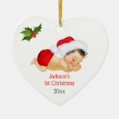 Baby Boy First KerstRed Santa Hat Keramisch Ornament (Voorkant)