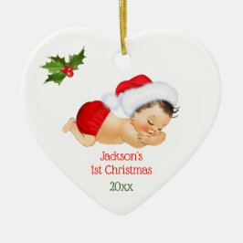 Baby Boy First KerstRed Santa Hat Keramisch Ornament