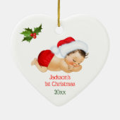 Baby Boy First KerstRed Santa Hat Keramisch Ornament (Achterkant)