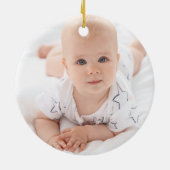 Baby Boy First KerstTeddy Bear Wood Snow Keramisch Ornament (Achterkant)