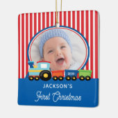 Baby Boy First Kersttrein Foto: Keramisch Ornam Keramisch Ornament (Links)