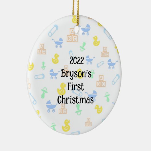 Baby Boy First Kerstversiering Keramisch Ornament (Rechts)