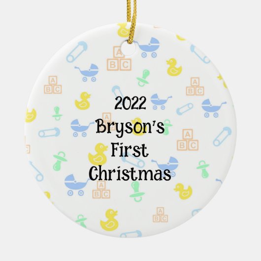 Baby Boy First Kerstversiering Keramisch Ornament (Voorkant)