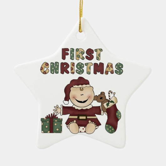 Baby Boy First Kerstversiering Keramisch Ornament (Voorkant)
