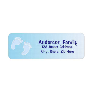 Baby Boy Footprint Blue Address Label