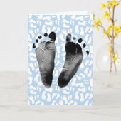 Baby Boy Footprint Gefeliciteerd Kaart (Gele Bloem)