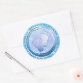 Baby Boy Footprint Glitterende Baby shower Favor Ronde Sticker (Envelop)