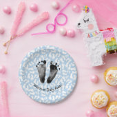 Baby Boy Footprint op Blue Papieren Bordje (Feest)