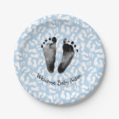 Baby Boy Footprint op Blue Papieren Bordje (Voorkant)