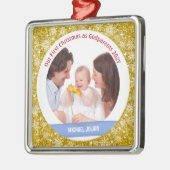 Baby Boy Foto 1e Kerstmis als peetouders Golden Metalen Ornament (Links)