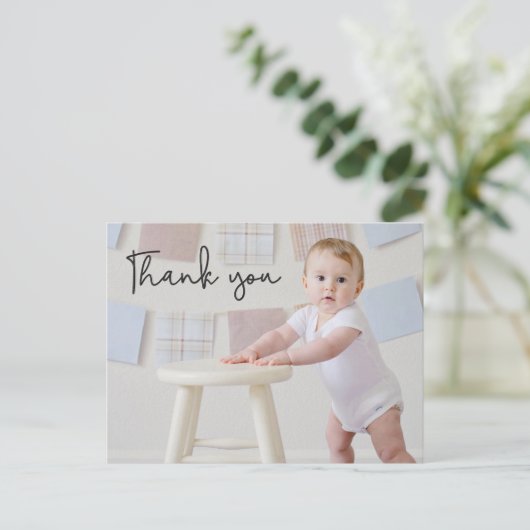 Baby Boy Foto 1e Verjaardag Schattige Bedankt Briefkaart (Staand voorkant)