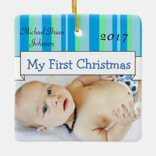 Baby Boy Foto Blauw kerstversiering personaliseren Keramisch Ornament